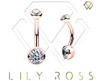 Beautiful Genuine Diamonds 18k Rose Solid Gold Internally Threaded Belly Button Ring..Comes in 14g - 8mm or 10mm ( Nickel Free )