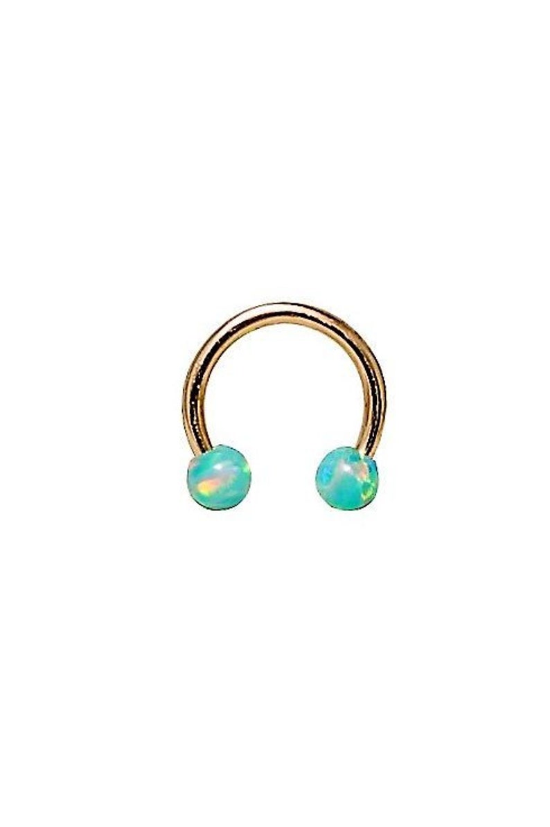 Gorgeous 14k Solid Gold Daith Cartilage Jewelry With 3mm Turquoise Opal Balls Circular Barbell 16g Helix Ring 6mm to 12mm