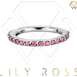 16g Helix/Cartilage Eternity Clicker Ring Set with Pink Swarovski Cz on 316L Surgical Steel - Comes in 5,6,7 or 8mm