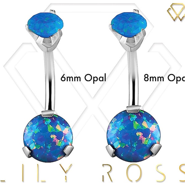 Beautiful Belly Button Ring Set with Blue Diamond Cut Swarovski Opals.316L Surgical Steel 14g - 8 or 10mm