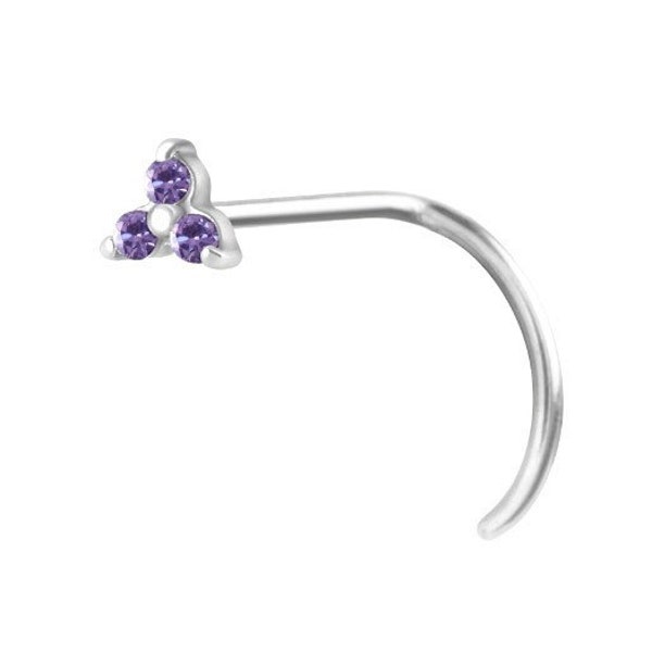 Dainty Trinity Nose Stud Set with 3x 5A Grade Violet Swarovski Cz..316L Surgical Steel 20G 6.5mm