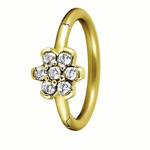 Gold Helix/Cartilage/Tragus Clicker Hoop Ring Set with White Swarovski Cz..Gold PVD Over Surgical Steel 16g - 8mm