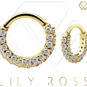 Genuine Diamonds 18k Solid Gold Daith Hinged Piercing Clicker,Septum..Comes in 16g - 8mm, 10mm or 11mm