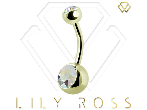 Gold PVD over Surgical Steel Dangling Clear CZ Double Handcuffs Belly Button Navel Ring Gold PVD over Surgical Steel Dangling Clear CZ Double Handcuffs Belly Button Navel Ring