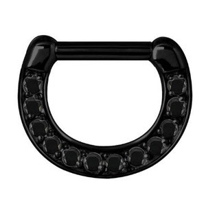 Magnifique Septum, Helix, Daith Piercing Clicker Set avec Noir Swarovski Cz.. PVD noir sur acier chirurgical 16g - 6mm ou 8mm