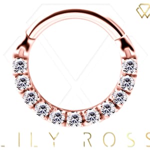 Gorgeous 18k Solid Rose Gold Septum Ring, Daith Piercing Clicker Set with White Swarovski Cz..16g - 6,7,8,9 or 10mm