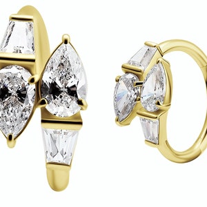 18k Solid Gold Conch/Helix/Cartilage Piercing Clicker Set with Premium 5A Grade Swarovski Cz..Comes in 16g - 10mm or 11mm ( nickel free )