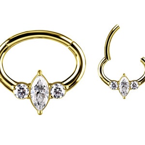 Beautiful 18k Solid Gold Daith Piercing Clicker Set with Swarovski Cz..16g - 7mm Inside Diameter (Nickel Free)