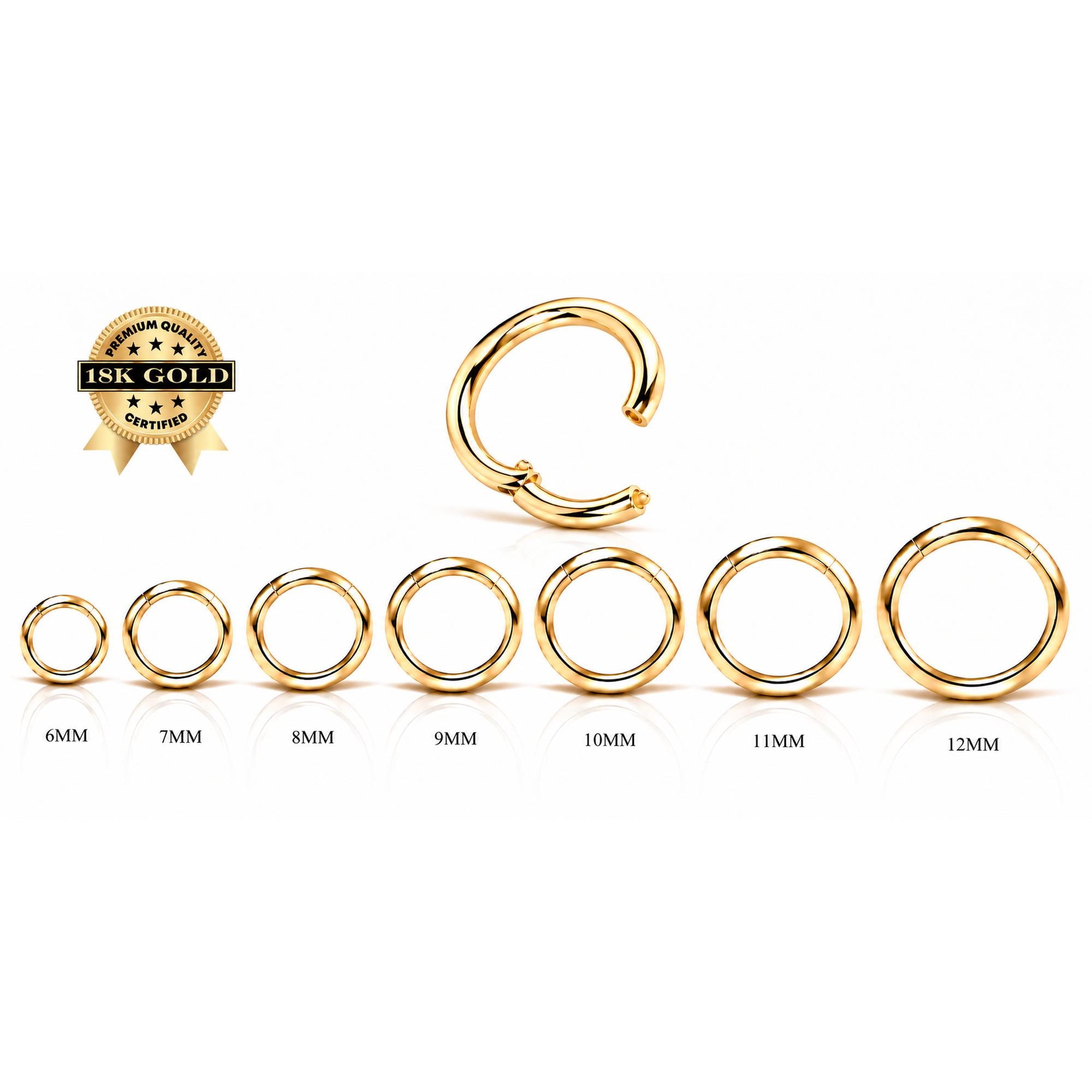 18K Solid Gold Hinged Clicker Hoop, Cartilage Helix Conch Daith
