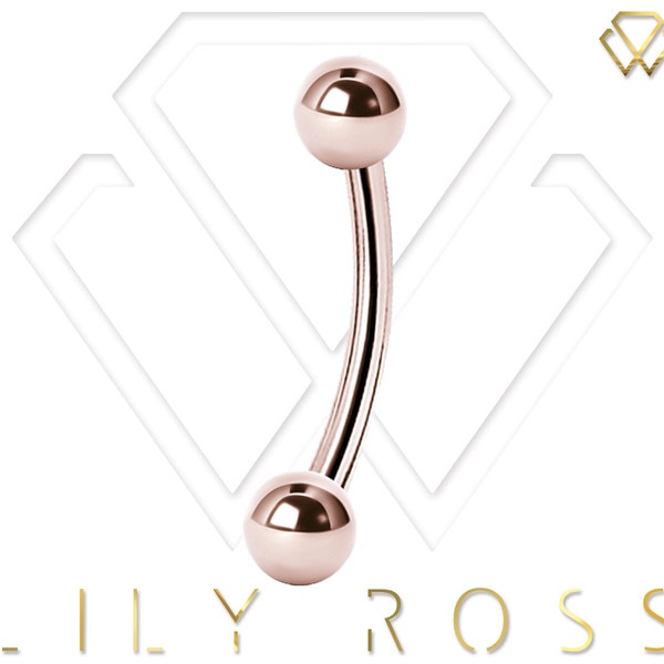 16g Rose Gold Eyebrow Curved Barbell,Rook Piercing, Daith Jewelry with 2mm, 2.5mm, 3mm or 4mm Balls - Comes in 6,7,8,9 or 10mm