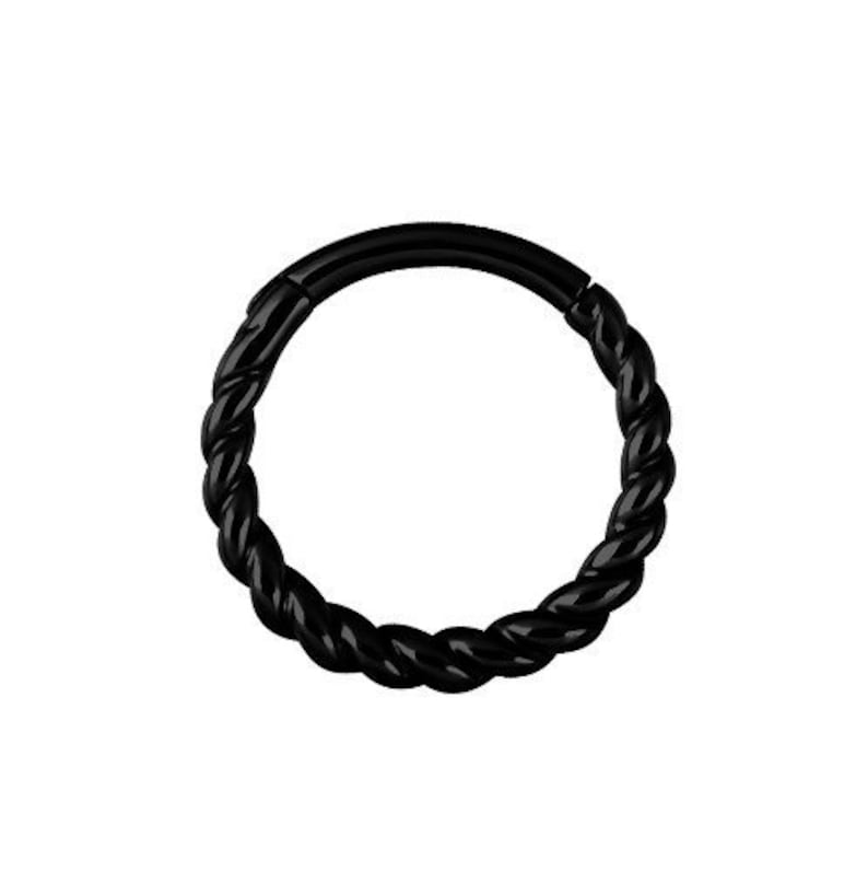 Comes in 6mm,8mm or 10mm 16g Black Septum Ring Daith Piercing Helix Hinged Clicker..Black PVD Over 316L Surgical Steel