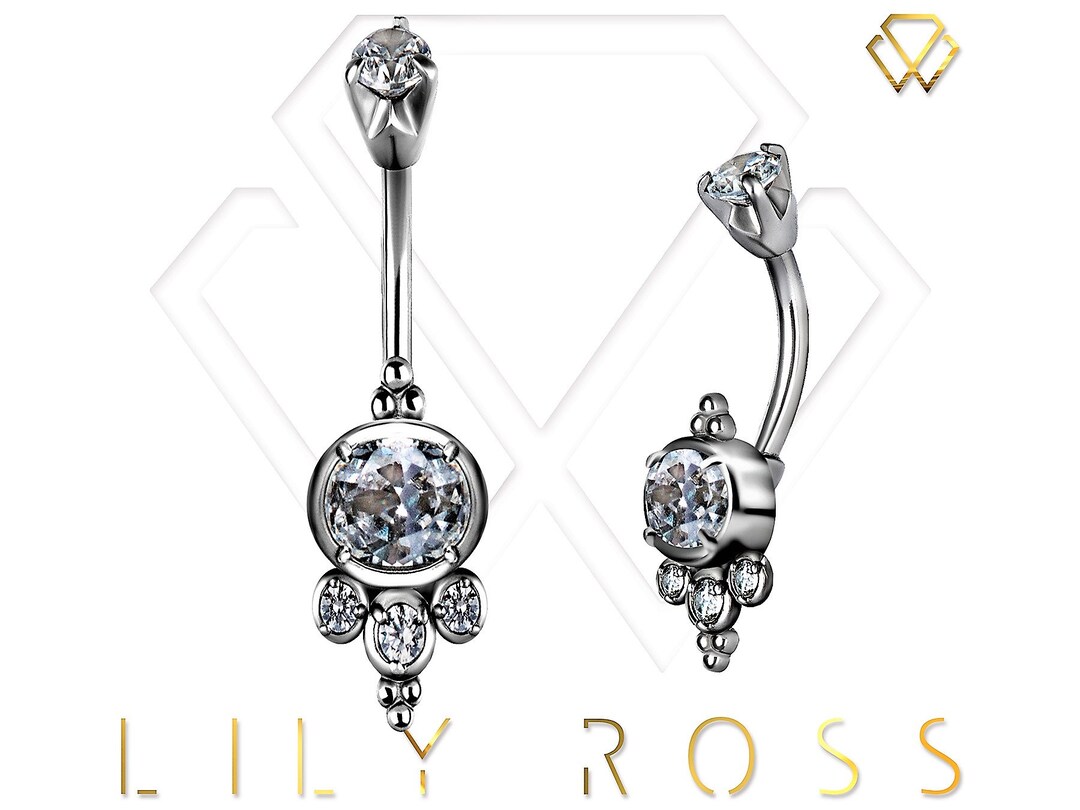 Beautiful Belly Button Ring Set With White Swarovski Cz..316l Surgical ...