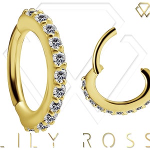 Set clicker ovale in oro massiccio 18K con zirconi Swarovski premium di grado 5A. Disponibile in 16g 5x7mm (nickel free)