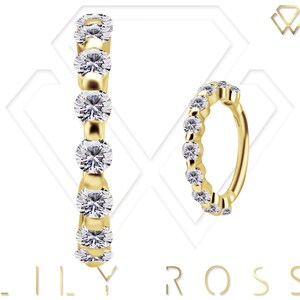 18k Solid Gold Helix/Cartilage Eternity Clicker Ring with 5A Grade Swarovski Cz - Comes in 16g - 8mm or 10mm ( Nickel Free )