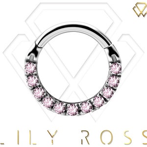 Superbes bijoux piercing Daith, anneau de septum serti d'acier chirurgical Swarovski rose 316L 16 g - 6,7 ou 8 mm