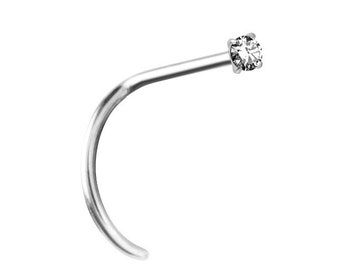 Genuine Diamond Solid 18K White Gold Nose Ring Stud..20G - 6.5mm