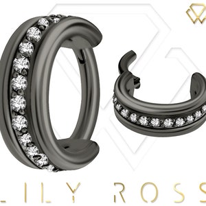 Helix/Cartilage/Tragus Clicker Hoop Ring Set Avec Swarovski Blanc Cz PVD Noir Sur Acier Chirurgical 16g - 7mm