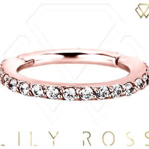 Echte VVS (D-F)-diamanten 18 kt massief roségouden helix/conch/kraakbeenscharnierring Eternity Clicker... Wordt geleverd in 16 g: van 5 mm tot 12 mm