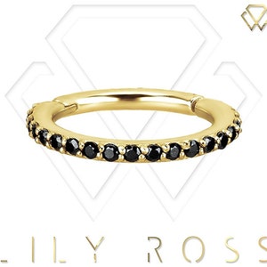 Genuine Spinel 18ct Solid Gold Helix/Cartilage Eternity Clicker Ring with Genuine Black Spinel - Comes in 16g - 5mm to 9mm ( nickel free )
