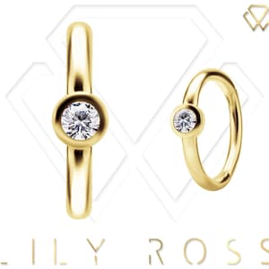 18k Solid Gold Conch/Helix/Cartilage Piercing Clicker Set with 5A Grade White Swarovski Cz..Comes in 16g - 8mm or 10mm ( nickel free )