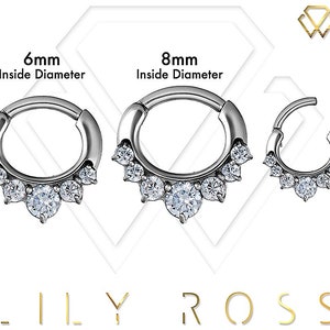 Beautiful Daith Jewelry, Helix Ring, Septum Piercing Clicker Set with White Swarovski Cz..316L Surgical Steel  16g - 6mm or 8mm