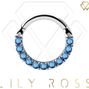 Gorgeous Daith Piercing Jewelry, Septum Ring Set with Sapphire Swarovski Cz..316L Surgical Steel  16g - 6,7 or 8mm
