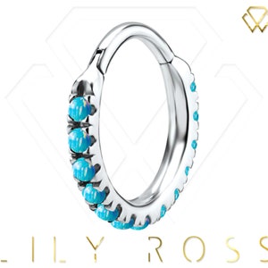 16g Helix/Cartilage Eternity Clicker Ring with Turquoise Green Opals..316L Medical Grade Surgical Steel - Comes in 6, 8 or 10mm