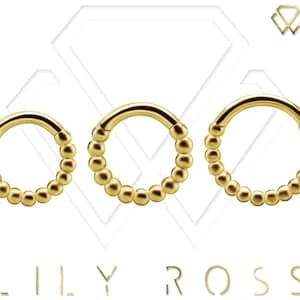 Anillo clicker/septum perforador con bisagras Daith de alambre de bola de oro macizo de 18 k, viene en 18 g o 16 g - 6,7,8,9,10 o 11 mm. (Cinco centavos gratis)