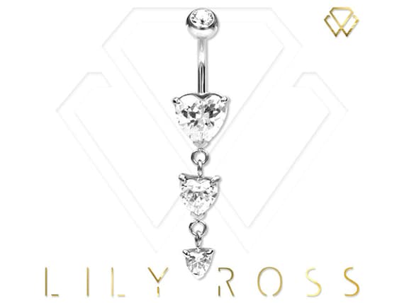 316L Surgical Steel Gold PVD Triple Heart Diamond CZ Dangle Belly Ring 316L Surgical Steel Gold PVD Triple Heart Diamond CZ Dangle Belly Ring