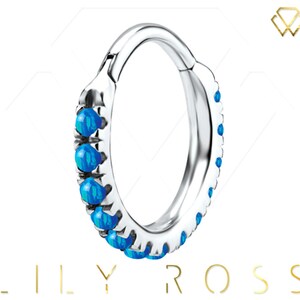 16g Helix/Cartilage Eternity Clicker Ring with Blue Opals..316L Medical Grade Surgical Steel - Comes in 6, 8 or 10mm (Nickel Free)