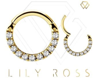 Genuine Diamonds 18k Solid Gold Daith/Septum Hinged Ring Eternity Clicker with Swarovski Created Diamonds..Comes in 16g - From 6mm to 10mm