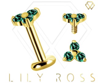 New 18k Solid Gold Tiny Trinity Cartilage Earring - 16G Internally Threaded Nano Gems Labret - Tragus Earring.. Sizes From 4mm to 12mm