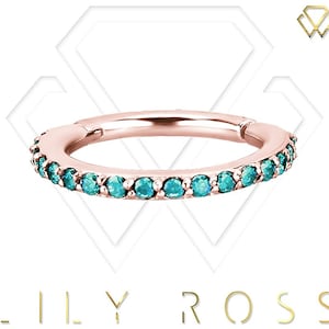 Rose Gold Conch Piercing Eternity Clicker Set With Turquoise Swarovski Cz 16g - 9,10,11 or 12mm