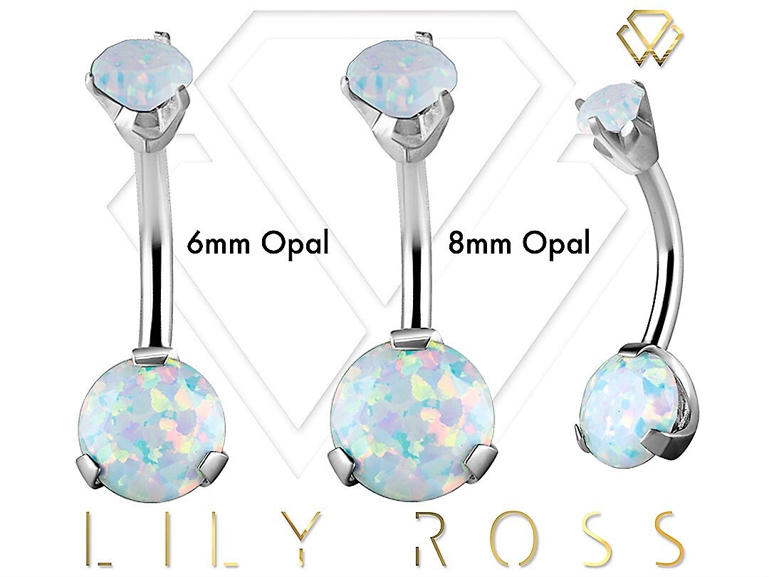 Beautiful Belly Button Ring Set With White Diamond Cut Swarovski Opals ...