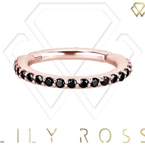 16g Rose Gold Helix/Cartilage Eternity Clicker Ring Set with Black Swarovski Cz..14k Rose Gold PVD Surgical Steel - Comes in 5,6,7 or 8mm