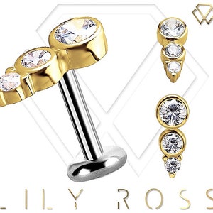 18k Solid Gold Tiny Cartilage Earring - 16G Internally Threaded Titanium Labret - Tragus Earring.. Sizes From 4mm to 12mm (Nickel Free)