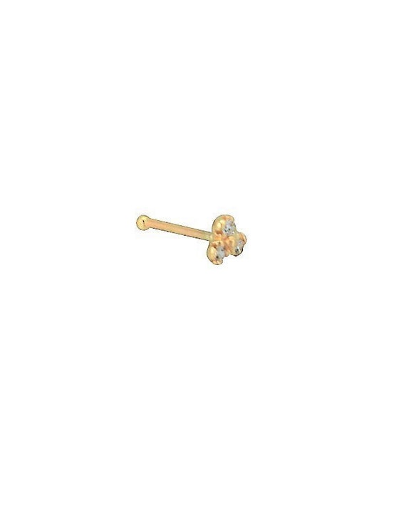 14K Solid Gold Trinity Nose Bone, Prong Setting With 5A Grade