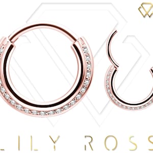 Beautiful Rose Gold Daith/Cartilage/Septum Clicker Set with White Swarovski Cz..Rose Gold PVD Over Surgical Steel  16g - 6mm, 8mm or 10mm