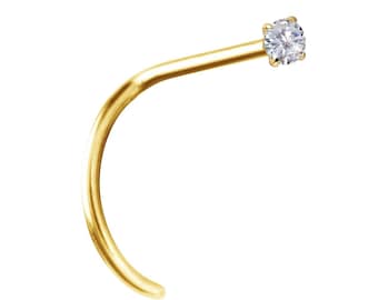 18K Solid Gold Nose Ring/Stud Nostril Prong Set with 2mm, 2.5mm or 3mm White Swarovski Cz..20G - 6.5mm