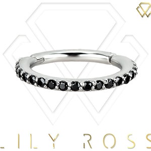 16g Titanium Helix/Cartilage Eternity Clicker Ring Hand Setting with Black Swarovski Cz on ASTM-F136 Titanium - Comes in 5,6,7 or 8mm