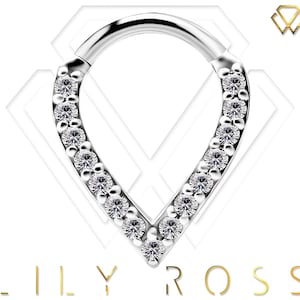 Anneau de septum en forme de larme sans nickel serti à la main avec cz blanc Swarovski CoCrNF 16g - 8mm