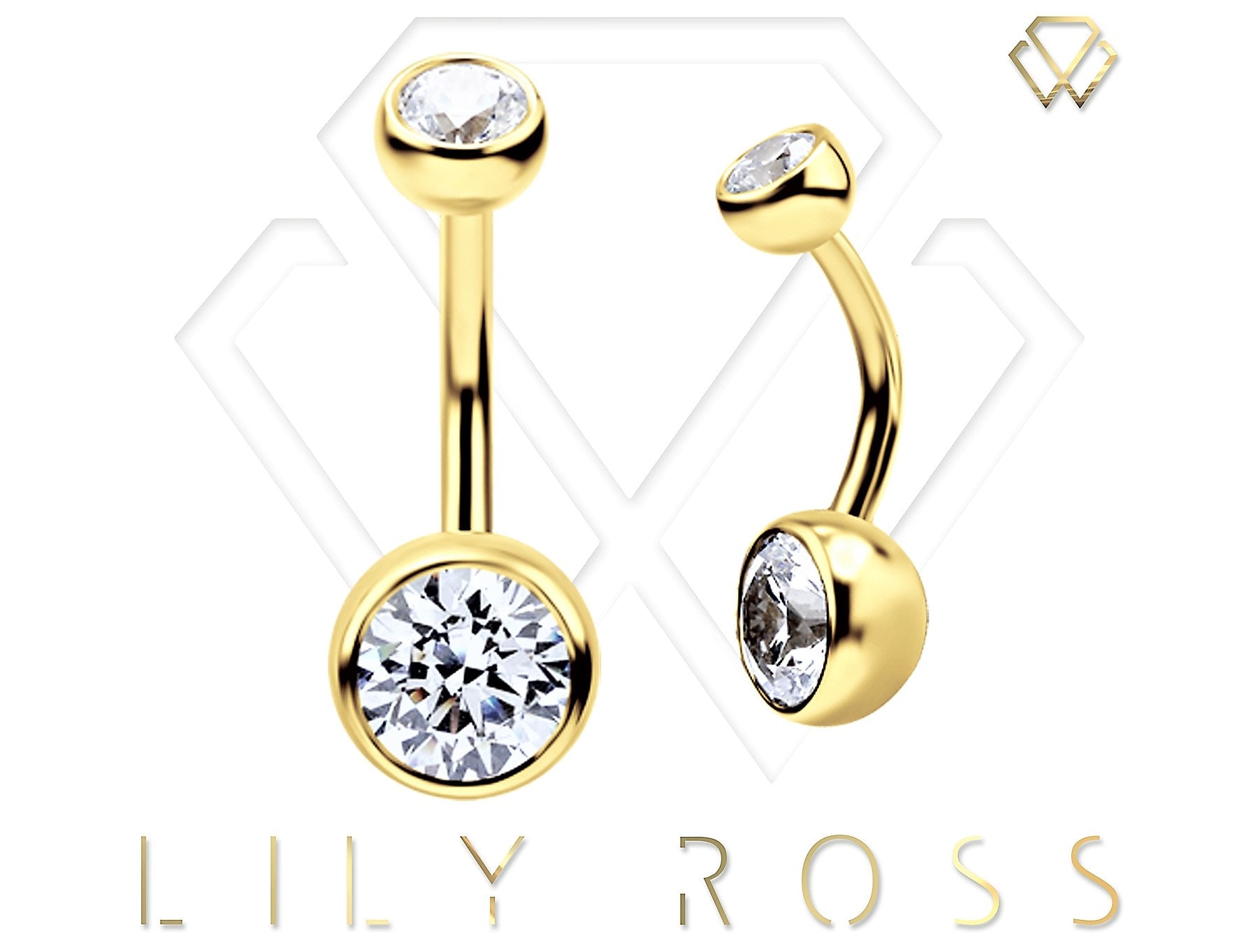 Beautiful 18k Solid Gold Double Gems Internally Threaded Belly