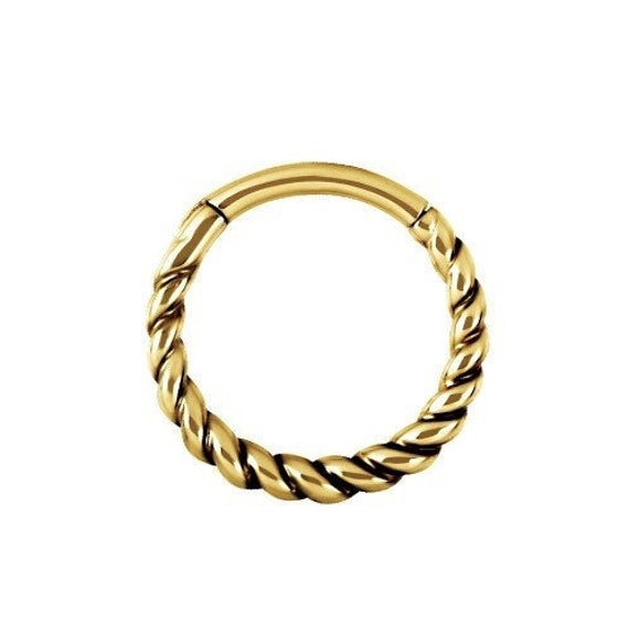 316L Surgical Steel Gold PVD Twisted Hinged Clicker Belly Ring 316L Surgical Steel Gold PVD Twisted Hinged Clicker Belly Ring