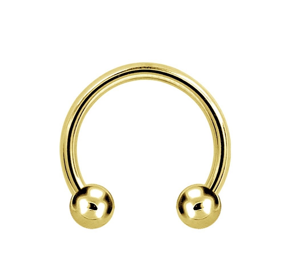 16g Gold Septum Ring/Daith/Cartilage/Helix Jewelry..18k Gold PVD Over Surgical Steel - 2mm,2.5mm or 3mm Balls 16g - 6,7,8,9,10,12 or 14mm