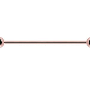 14k Solid Rose Gold 14g Industrial Barbell with 3mm,3.5mm,4mm or 5mm Balls - From 20mm to 50mm