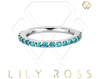 Conch Piercing Eternity Clicker Set with Beautiful Turquoise Swarovski Cz 316L Surgical Steel  16g - 9,10,11 or 12mm