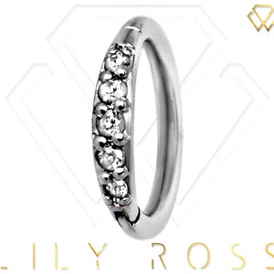 Helix/Cartilage/Tragus Clicker Hoop Ring Set with White Swarovski Cz..316L Surgical Steel 16g - 6,7,8,9 or 10mm