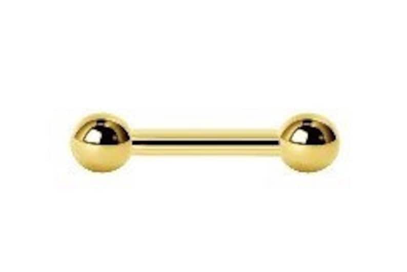 Internally Threaded 14g Gold Tongue Barbell with 5mm or 6mm Balls..Gold PVD over ASTM-F136 Medical Grade Titanium - From 12mm to 16mm image 1