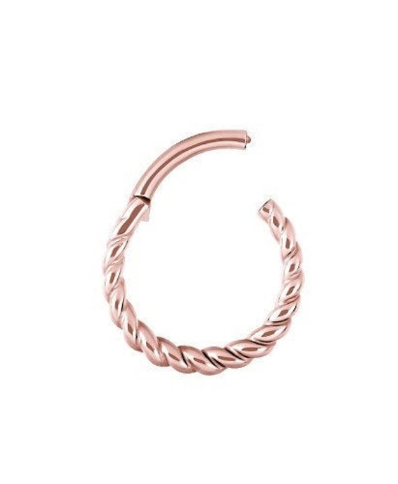 Rose Gold Plated Surgical Steel Multi Use Braided Twisted Hinged Hoop Ring Clicker Rose Gold Plated Surgical Steel Multi Use Braided Twisted Hinged Hoop Ring Clicker