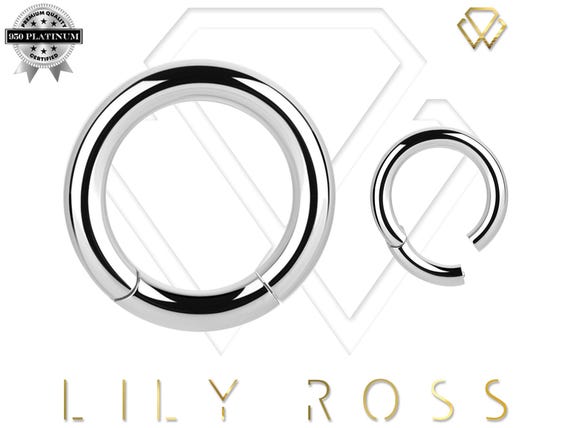Solid Platinum PT950 Hinged Ring, Daith/Cartilage/Septum/Nose Ring..20G to 6G From 4mm to 14mm. Extremely hypoallergenic (nickel free)